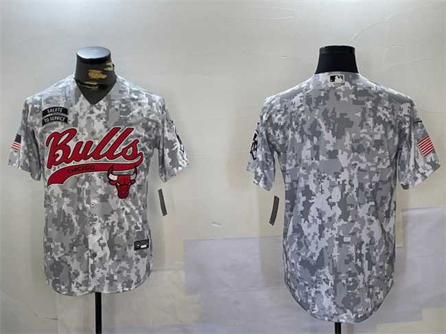 Men%27s Chicago Bulls Blank 2024 Arctic Camo Salute To Service Stitched Baseball Jersey